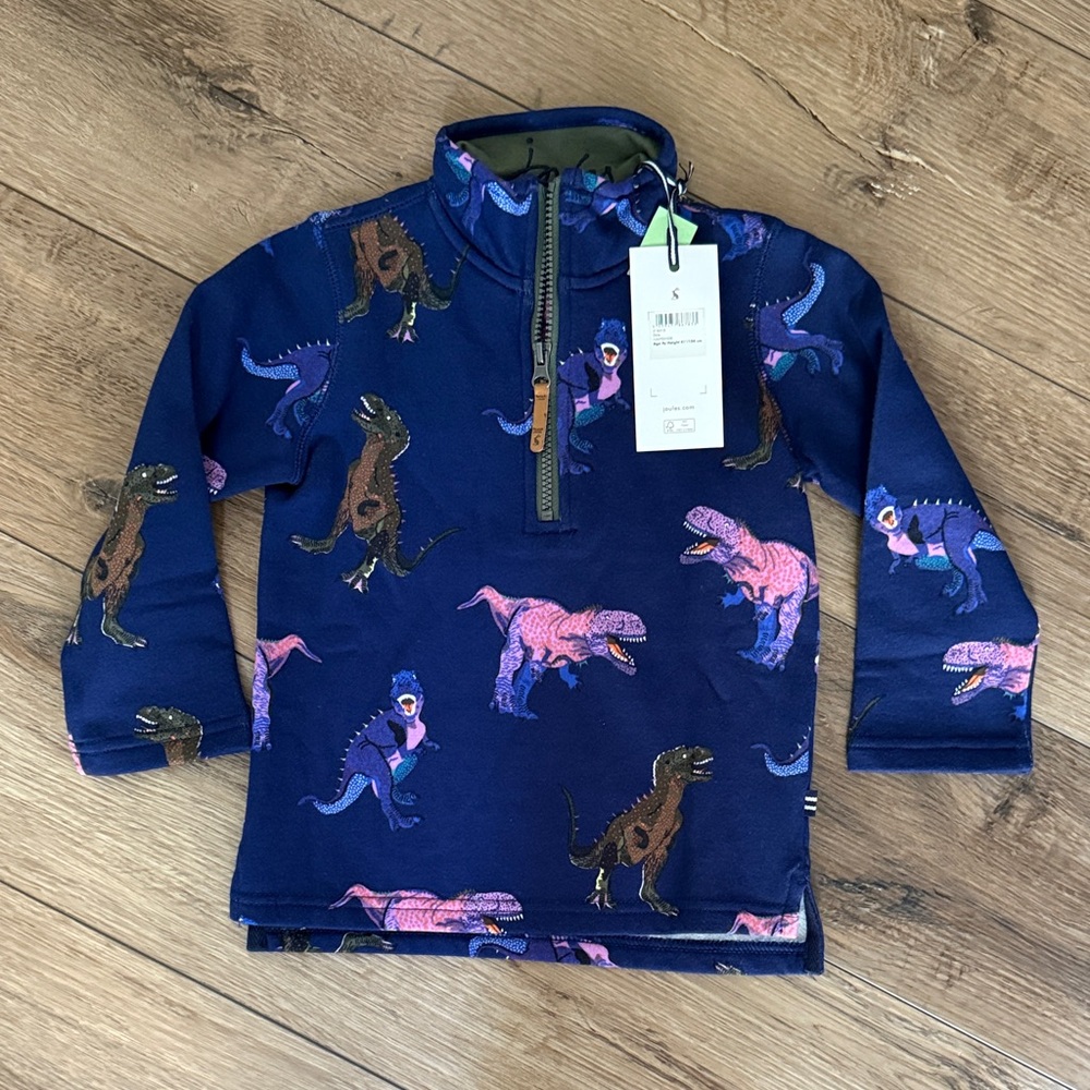 Joules Kids Dinosaur Print Quarter-Zip pullover - Size 4Y